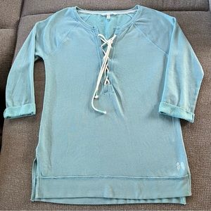 Victoria Secret Sweater Cross String V Neck Turquoise Pullover Fleece Lined XS